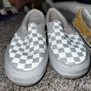 White on white Vans slip on’s with 3M reflective